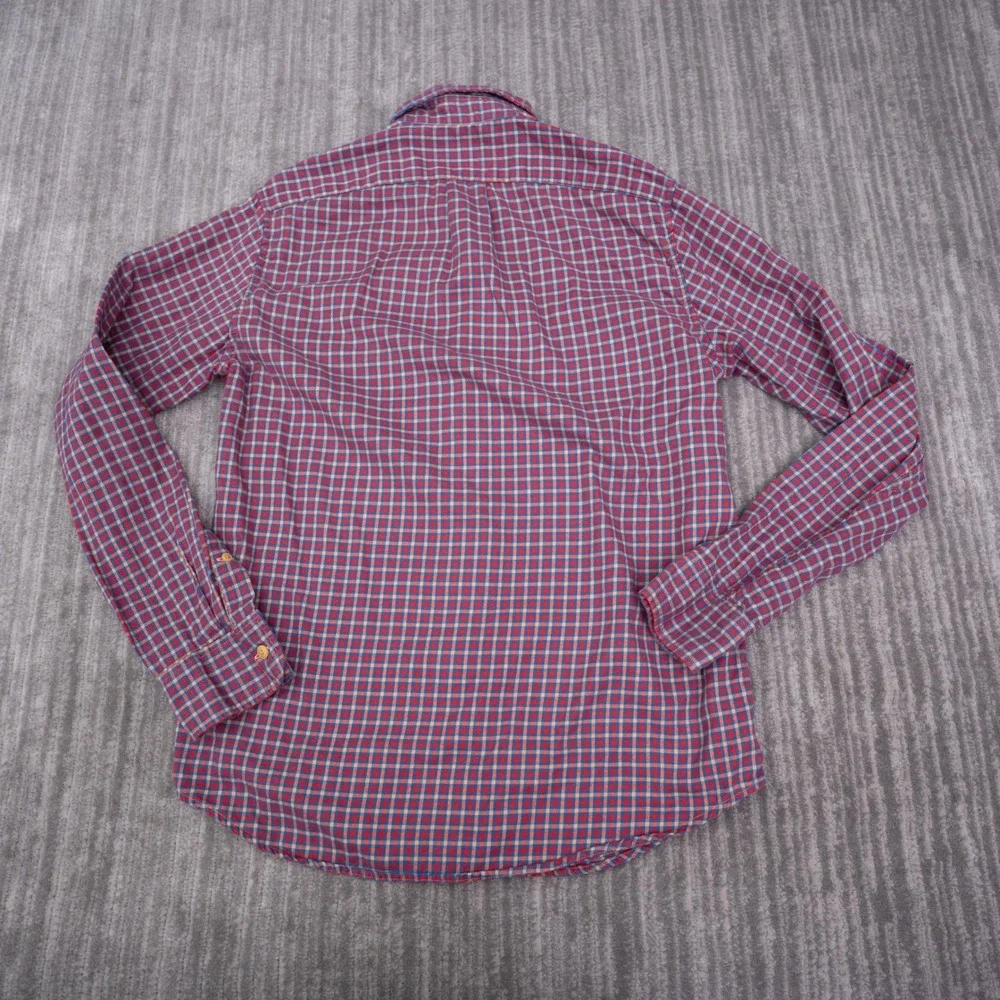 J.Crew Slim Fit Button Down Shirt Mens Small Red Blue Check Cotton Long Sleeve